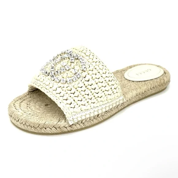 ❗️SOLD❗️GUCCI Cora Crystal GG Logo Raffia Slides Mules
Espadrille Sandals Shoes - Picture 12 of 12